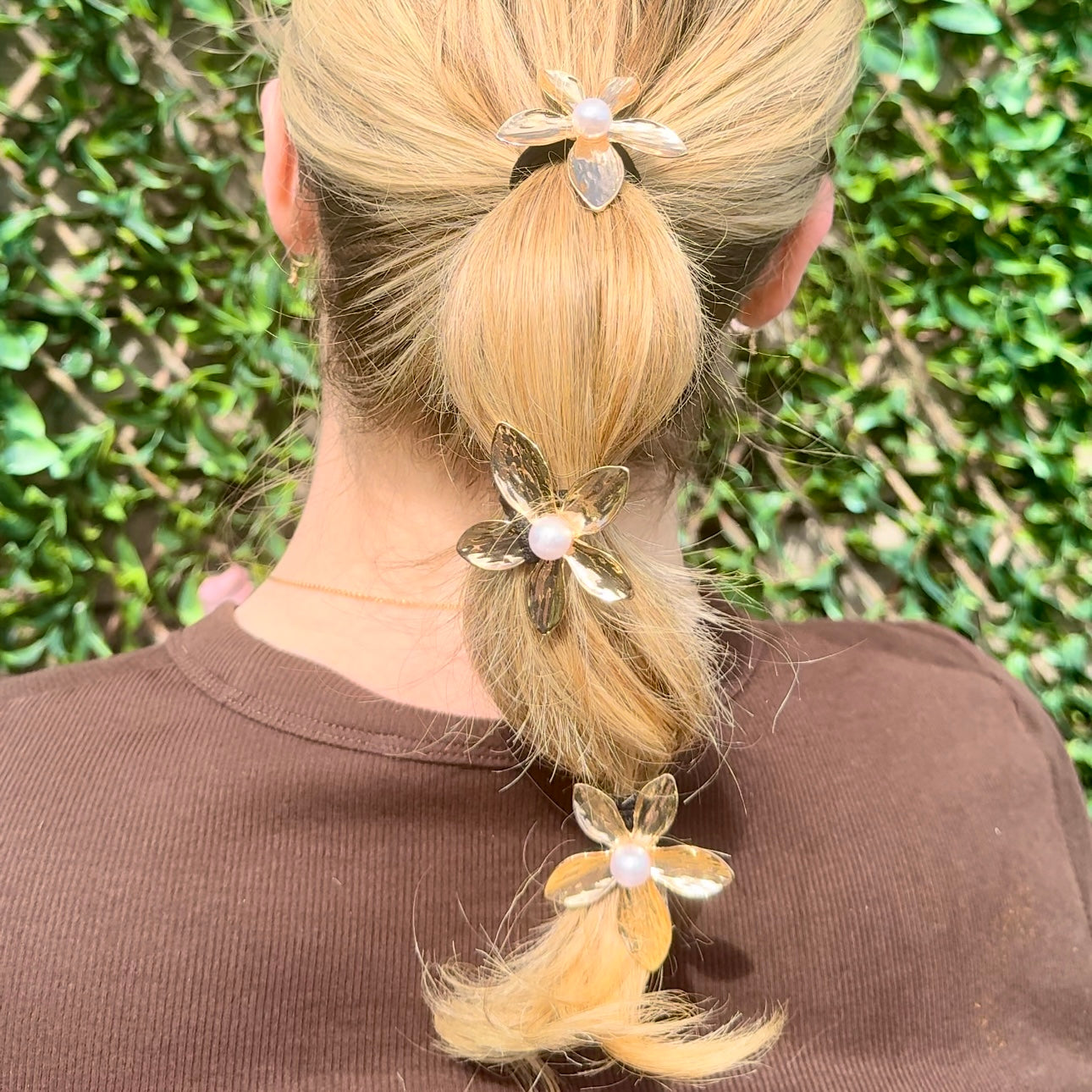 3pc Metal 5-petal flower hair ties