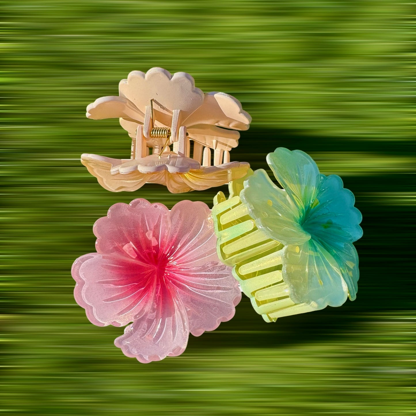 3pc Shiny Hibiscus Large Claw Clips