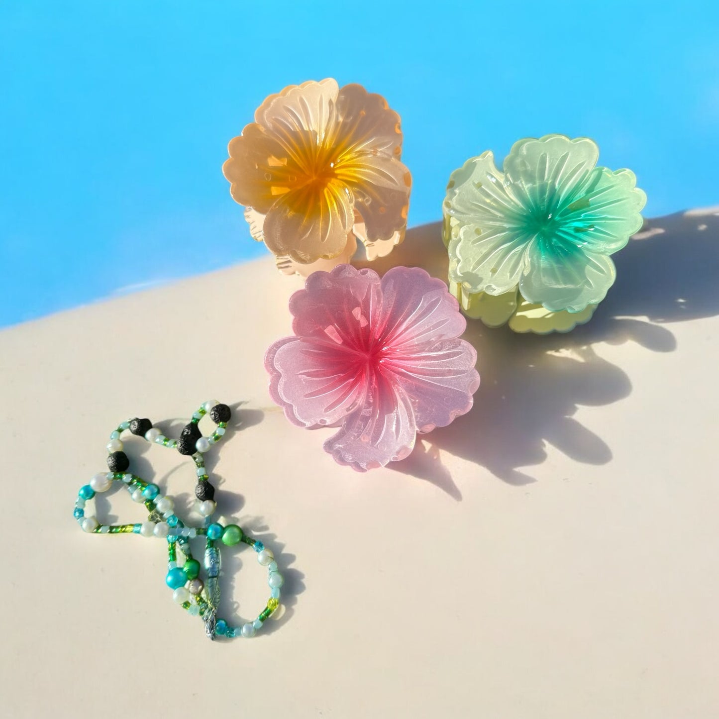 3pc Shiny Hibiscus Large Claw Clips