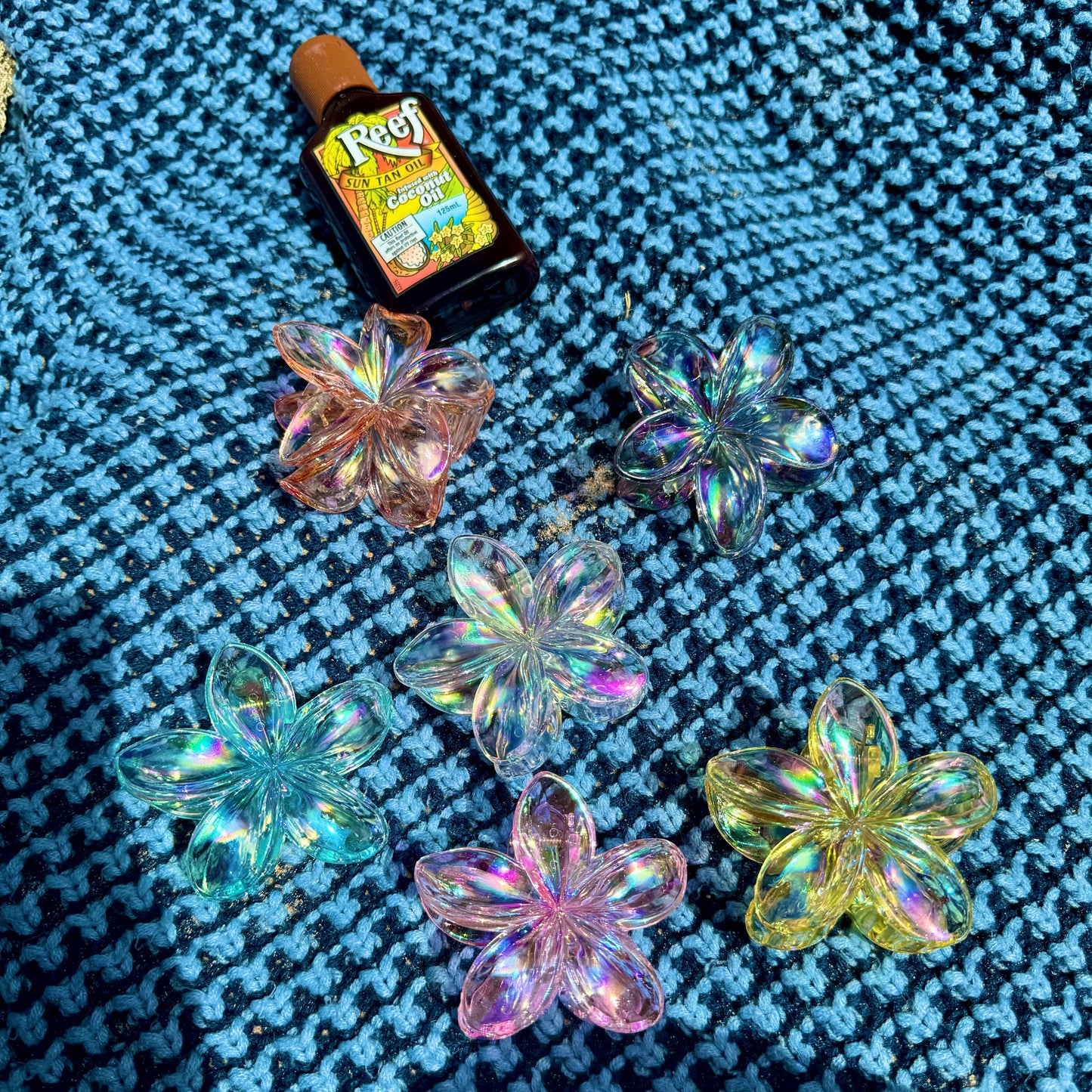 6pc Large Iridescent Transparent Frangipani claw clips