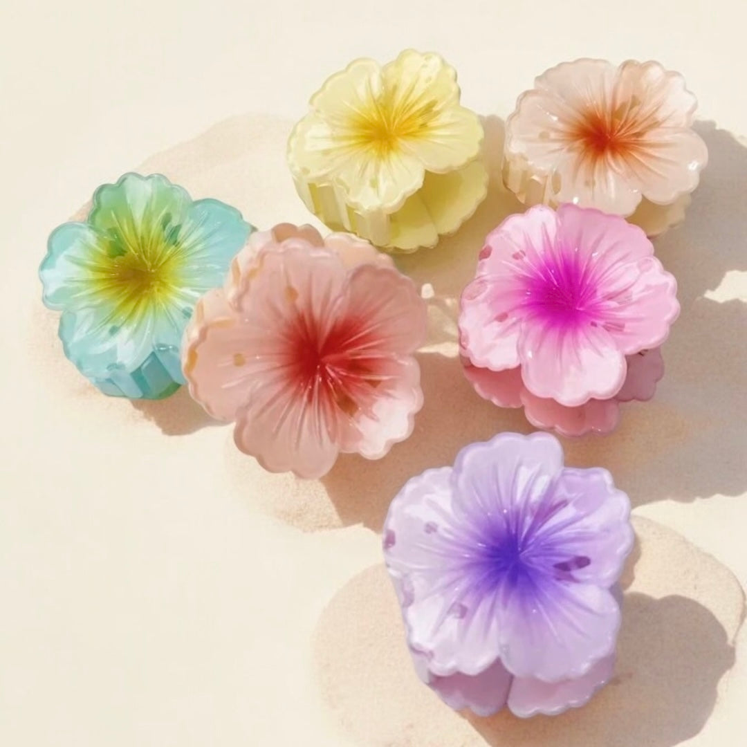 6pc Mini Shiny Hibiscus Claw Clips