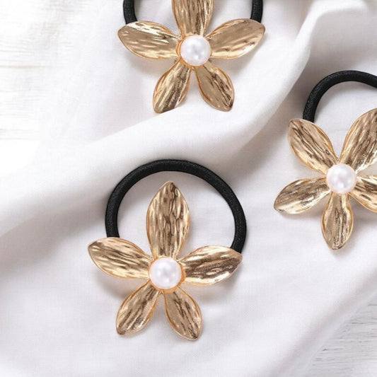 3pc Metal 5-petal flower hair ties