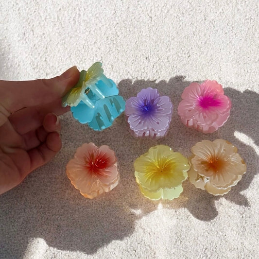 6pc Mini Shiny Hibiscus Claw Clips