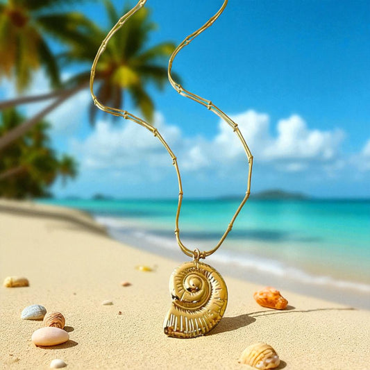Tarnish free small conch with studded chain